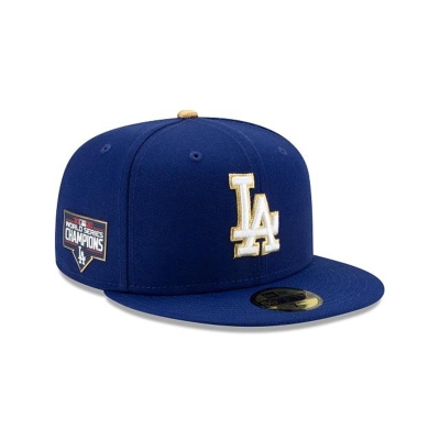 Blue Los Angeles Dodgers Hat - New Era MLB Gold Collection 59FIFTY Fitted Caps USA1823907